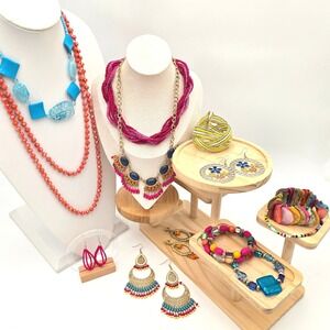 Boho Brights Jewelry Lot 12pc Colorful Statement Necklace Earrings Bracelets